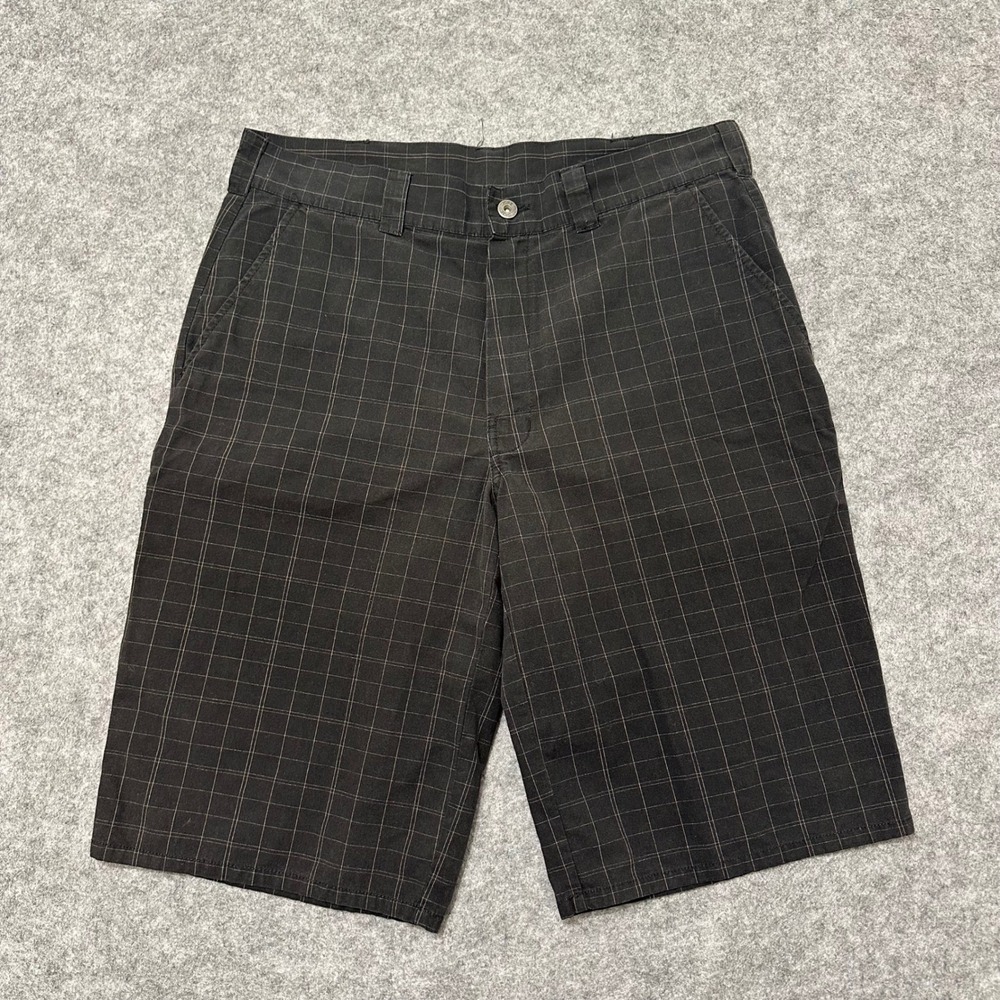 Dickies Shorts Mens Sz 34 Black Y2K Plaid Grid 12" Inseam Workwear Skater